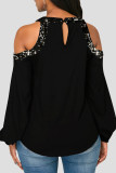 Purple Halloween Fashion Casual Print Hollowed Out Patchwork O Neck Tops