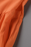 Orange Yellow Fashion Casual Solid Patchwork Contrast Mandarin Collar Sleeveless Dress