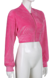 Pink Fashion Solid Patchwork Zipper Collar Long Sleeve Two Pieces
