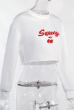 White Sexy Print Patchwork O Neck Tops