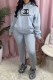 Light Gray Fashion Casual Print Letter Hooded Collar Long Sleeve Two Pieces