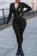 Black Fashion Sportswear Print Letter Zipper Collar Jumpsuits
