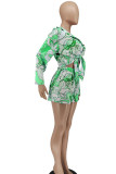Pink Fashion Sexy Print Patchwork Turndown Collar Long Sleeve Three Pieces