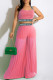 Pink Sexy Print Patchwork Spaghetti Strap Sleeveless Two Pieces