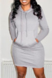 Red Fashion Casual Solid Patchwork Hooded Collar Long Sleeve Dresses