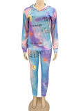 Multicolor Casual Street Letter Print Patchwork Hooded Collar Long Sleeve Two Pieces