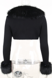 Black Fashion Solid Patchwork Cardigan Collar Tops