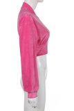 Pink Fashion Solid Patchwork Zipper Collar Long Sleeve Two Pieces