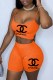 Orange Fashion Casual Print Letter Spaghetti Strap Sleeveless Two Pieces