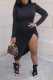 Black Sexy Solid High Opening Half A Turtleneck Irregular Dress Dresses