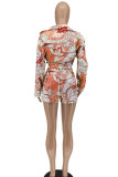 Pink Fashion Sexy Print Patchwork Turndown Collar Long Sleeve Three Pieces