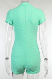 Light Green Fashion Print Patchwork Turndown Collar Skinny Rompers