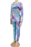 Multicolor Casual Street Letter Print Patchwork Hooded Collar Long Sleeve Two Pieces