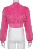 Pink Fashion Solid Patchwork Zipper Collar Long Sleeve Two Pieces