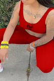 Red Fashion Print Patchwork U Neck Sleeveless Two Pieces