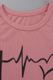 Pink Sexy Print Patchwork O Neck Tops
