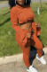 Tangerine Red Sexy Solid Patchwork Hooded Collar Long Sleeve Two Pieces