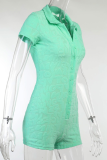 Light Green Fashion Print Patchwork Turndown Collar Skinny Rompers