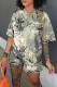 Light Brown Casual Print Camouflage Print Patchwork O Neck Short Sleeve Two Pieces