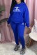 Blue Fashion Casual Print Letter Hooded Collar Long Sleeve Two Pieces