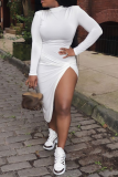 White Sexy Solid High Opening Half A Turtleneck Irregular Dress Dresses