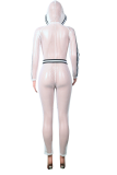 White Sexy Solid Mesh Hooded Collar Skinny Jumpsuits