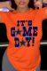 Orange Fashion Vintage Print Patchwork Letter O Neck T-Shirts