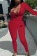 Red Fashion Casual Print Letter V Neck Long Sleeve Two Pieces
