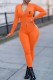 Orange Fashion Sportswear Print Letter Zipper Collar Jumpsuits