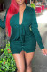 Ink Green Sexy Solid Patchwork Buckle Fold U Neck Dresses