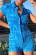 Blue Fashion Print Patchwork Turndown Collar Skinny Rompers