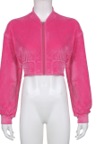 Pink Fashion Solid Patchwork Zipper Collar Long Sleeve Two Pieces