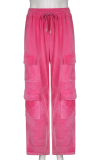 Pink Fashion Solid Patchwork Zipper Collar Long Sleeve Two Pieces