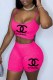 Rose Red Fashion Casual Print Letter Spaghetti Strap Sleeveless Two Pieces
