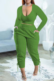 Yellow Casual Solid Bandage Patchwork V Neck Long Sleeve Two Pieces