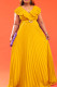 Yellow Elegant Solid Patchwork Fold V Neck Straight Dresses(Contain The Belt)