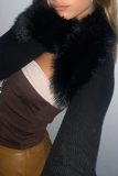 Black Fashion Solid Patchwork Cardigan Collar Tops