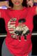 Red Fashion Print Patchwork Letter O Neck T-Shirts