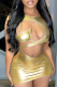 Gold Sexy Solid Hollowed Out O Neck Pencil Skirt Dresses