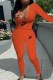Orange Fashion Casual Print Letter V Neck Long Sleeve Two Pieces