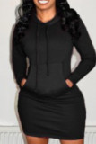 Red Fashion Casual Solid Patchwork Hooded Collar Long Sleeve Dresses