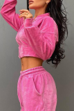 Pink Fashion Solid Patchwork Zipper Collar Long Sleeve Two Pieces