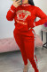 Red Fashion Casual Embroidery Basic O Neck Long Sleeve Two Pieces