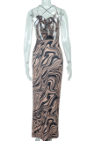 Black Fashion Sexy Print High Opening Spaghetti Strap Pencil Skirt Dresses