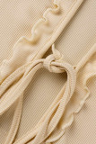 Orange Sexy Casual Solid Bandage V Neck Long Sleeve Two Pieces