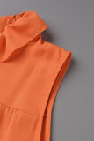 Orange Yellow Fashion Casual Solid Patchwork Contrast Mandarin Collar Sleeveless Dress