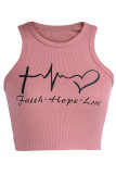 Pink Sexy Print Patchwork O Neck Tops