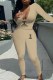 Khaki Fashion Casual Print Letter V Neck Long Sleeve Two Pieces