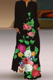 Black Apricot Fashion Casual Print Patchwork V Neck Long Sleeve Dresses