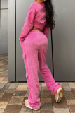 Pink Fashion Solid Patchwork Zipper Collar Long Sleeve Two Pieces